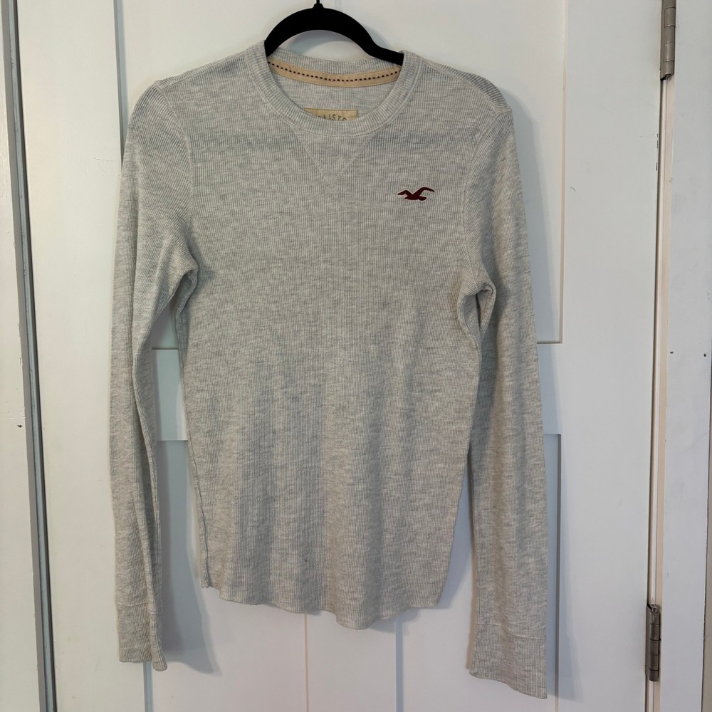 VTG Hollister Men's Grey Waffle Knit Thermal Shirt S Skater Y2K Logo Preppy